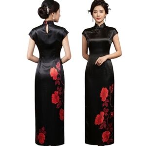 BENJAMIN A. Vintage 1990s Cheongasm Satin Dress - Size 4